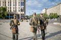 Ukrainian soldiers on patrol in the center of the Ukrainian capital on Independence Square and Khreshchatyk Street