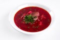 Ukrainian soup borsch on white plate. first course Royalty Free Stock Photo