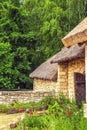 Ukrainian stone house under a thatched roof Royalty Free Stock Photo