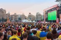 Ukrainian, Swedish and English fans in the fanzone Royalty Free Stock Photo