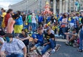 Ukrainian, Swedish and English fans in the fanzone Royalty Free Stock Photo