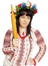 Ukrainian threatens rolling pin Royalty Free Stock Photo