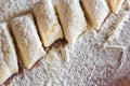 Ukrainian traditional lazy dumplings with cottage cheese. Belarusian and Ukrainian Cuisine. Process of making homemade dumplings