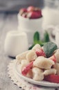 Ukrainian traditional lazy dumplings with cottage cheese. Toned photo