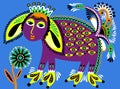 Ukrainian tribal ethnic painting, unusual animal,