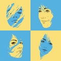 Ukrainian woman face. Abstract yellow blue patriotic female portraits