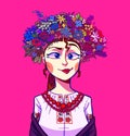 Ukrainian woman in flower crown. Girl in traditional clothes
