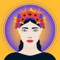 Ukrainian woman portrait. Ukraine ethnic female face, hand drawn girl, flat avatar for social media. Vector illustration
