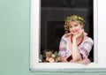 Ukrainian woman in the window