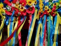 Ukrainian wreath: traditional eastern Slavic ornament. Blue and yellow ribbons, ethnic headdress