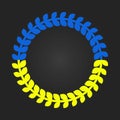 Ukrainian wreath of yellow and blue flag on a dark background