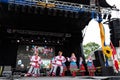 Ukrainian youth people in national costumes take part in the Montreal Ukrainian Festival. Artistic groups of dancers from Ukraine