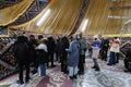 Ukrainians gather at Kazakh gifted heating point set up inside a yurt in Lviv, Ukraine Royalty Free Stock Photo