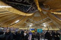 Ukrainians gather at Kazakh gifted heating point set up inside a yurt in Lviv, Ukraine Royalty Free Stock Photo