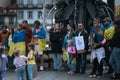 Ukrainians gathered in the Fountain of Lions square to protest Russian aggression.