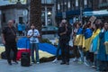 Ukrainians gathered in the Fountain of Lions square to protest Russian aggression.