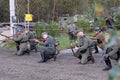 Ukrainians reenact a battle between the Ukrainian Insurgent Army UPA and the Red Army as they mark the `Day of defender`