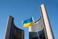 Ukranian Flag Flies In Solidarity with Ukraine at Toronto City Hall, Canada Royalty Free Stock Photo