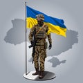 ukranian soldier model vector whit flag and map