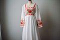 Ukrasin Womens Embroidery Dress On White Background. Generative AI