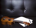 Ukulele and Blank Music Paper. Royalty Free Stock Photo