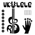 Ukulele chords logo set. Hand, finger numbers, table and letters for chords. Lettering Royalty Free Stock Photo