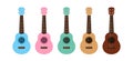 Ukulele cute collection isolated on white, small ukelele pastel color for flat icon, realistic ukelele set for classical music