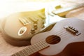 Ukulele and Electric guitar macro abstract Royalty Free Stock Photo
