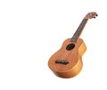 Ukulele Hawaii guitar on white background, mage from Okoume wood, Selective focus
