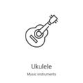 ukulele icon vector from music instruments collection. Thin line ukulele outline icon vector illustration. Linear symbol for use