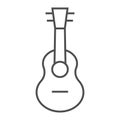 Ukulele thin line icon, music and string, guitar sign, vector graphics, a linear pattern on a white background.