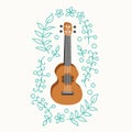 Ukulele and tropical leafs. hand drawn illustration Royalty Free Stock Photo