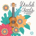 Ukulele and tropical leafs. hand drawn illustration Royalty Free Stock Photo