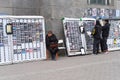 Ulaan Baatar, Mongolia - 05.13.2022: mongolian senior woman sells sunglasses on the street