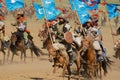 Mongolian horse riders take part in the traditional historical show of Genghis Khan era in Ulaanbaatar, Mongolia.