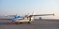 Ulan-Ude, Russia - April 22, 2014: New white Let 410 airplane parked at the airport Baikal