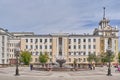 Theater Square, color music fountain, Radio House. Ulan-Ude, Russia. Royalty Free Stock Photo