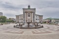 Theater Square, color music fountain. Buryat Opera and Ballet Theatre, Ulan-Ude, Russia. Royalty Free Stock Photo