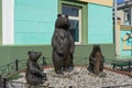 Sculpture with bears at the railway station. City attraction