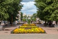 ULAN UDE, RUSSIA - SEPTEMBER 06, 2019: Ulitsa Lenina is a pedestrian arbat street in the center of Ulan-Ude city, Republic of