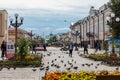 ULAN UDE, RUSSIA - SEPTEMBER 06, 2019: Ulitsa Lenina is a pedestrian arbat street in the center of Ulan-Ude city, Republic of