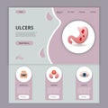 Ulcers flat landing page website template. Varicella, uremia, uveitis. Web banner with header, content and footer