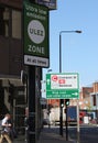 ULEZ sign, London, UK - April 9 2019: ULEZ Ultra low emission zone new charge London prepare for new Ultra Low Emission Zone ULEZ Royalty Free Stock Photo