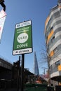 ULEZ, London, UK - April 8 2019: ULEZ Ultra low emission zone charge congestion charge & Ultra Low Emission Zone ULEZ warning