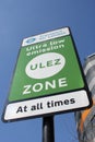 ULEZ sign, London, UK - April 9 2019: ULEZ Ultra low emission zone new charge London prepare for new Ultra Low Emission Zone ULEZ Royalty Free Stock Photo