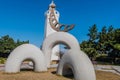 Sculpture of crescent moon with Juk-byeon lighthouse