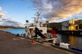 Ullapool ferry terminal at dramatic sunset, Scotland