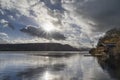 Ullswater boathouse with sun flare