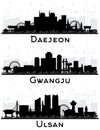 Ulsan, Gwangju and Daejeon South Korea City Skyline Silhouettes Set