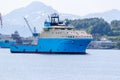 Offshore vessel Maersk Minder leaving Kleven Yard